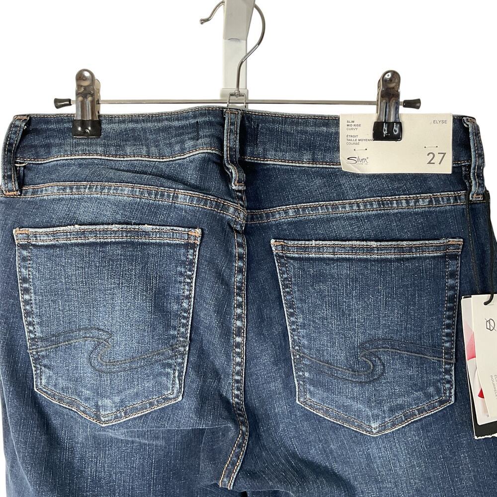 Silver Jeans Co. Elyse Curvy Mid Rise Slim Cuffed Crop Jeans Dark Wash Size 27 - Picture 9 of 11